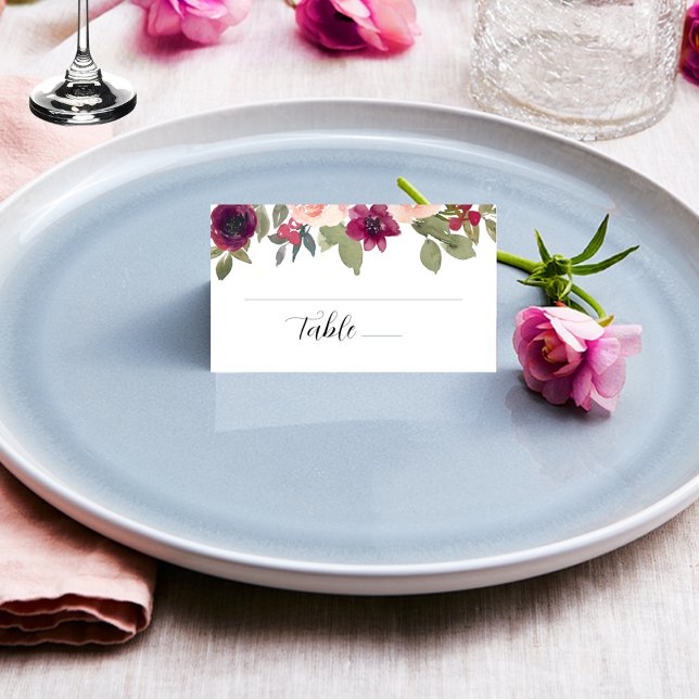 Carte De Placement Elégant Mariage floral bordeaux (Créateur téléchargé)