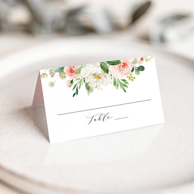 Carte De Placement Élégant Mariage floral rose pâle (Créateur téléchargé)