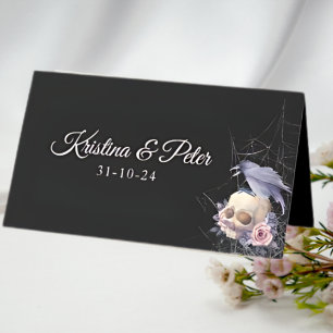 Carte De Placement Élégant mariage gothique floral crâne noir violet