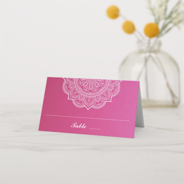 Carte De Placement Élégant Mariage indien rose et blanc Paisley (Devant)