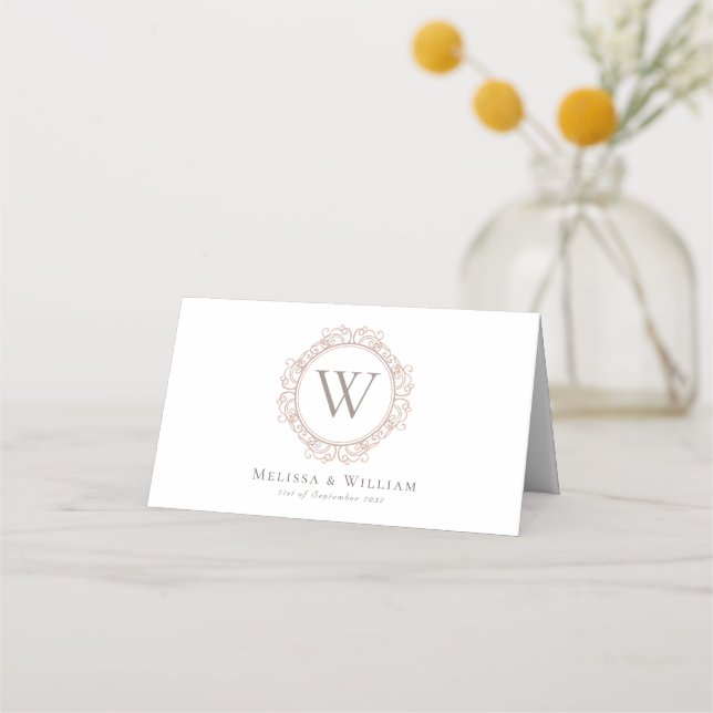 Carte De Placement Élégant Mariage Monogramme classique blanc (Devant)