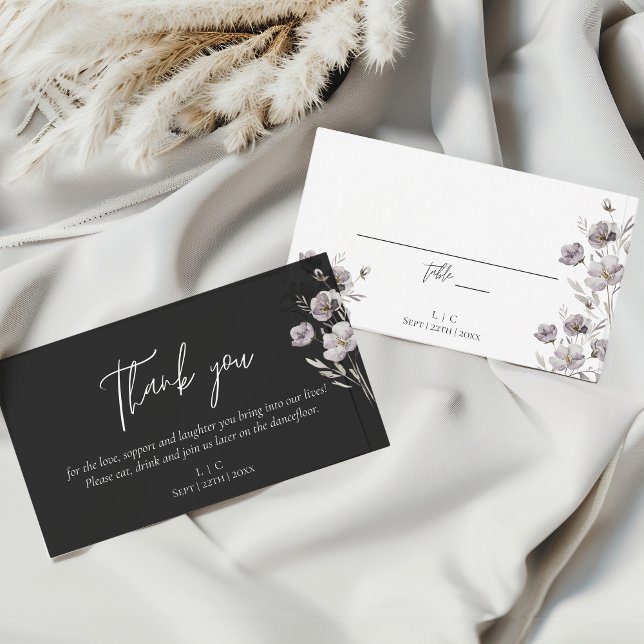 Carte De Placement Elégant mariage noir aquarelle merci (Créateur téléchargé)