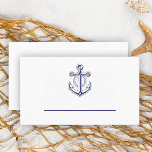 Carte De Placement Elégant marin nautique Marine Blue Ancre Mariage