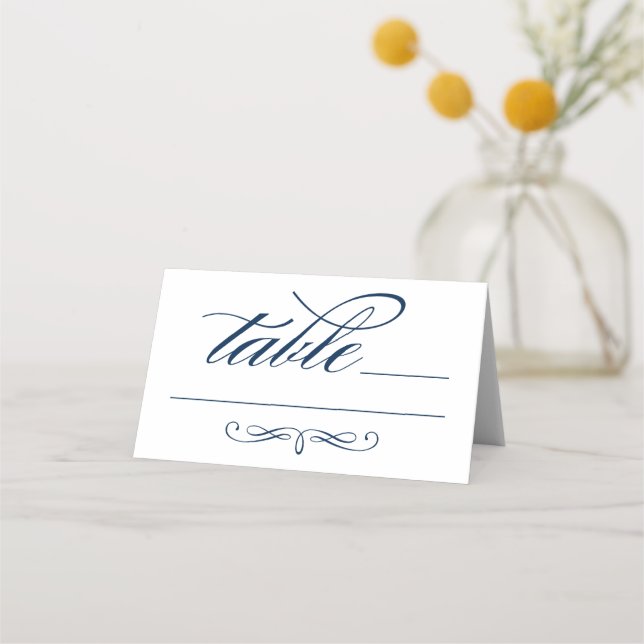 Carte De Placement Elégant Marine Blue Calligraphy Script Mariage Tab (Devant)