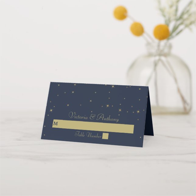 Carte De Placement Elégant Marine & Gold Falling Stars Mariage (Devant)