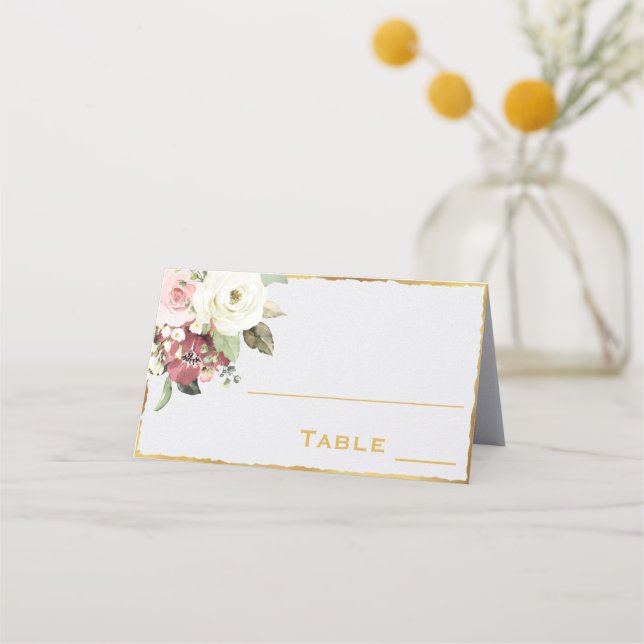 Carte De Placement Élégant Mauve Rose Floral Blanc | Luxe Gold Edge (Devant)