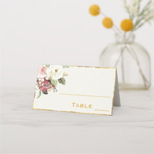 Carte De Placement Élégant Mauve Rose Floral Blanc Luxe Gold Edge