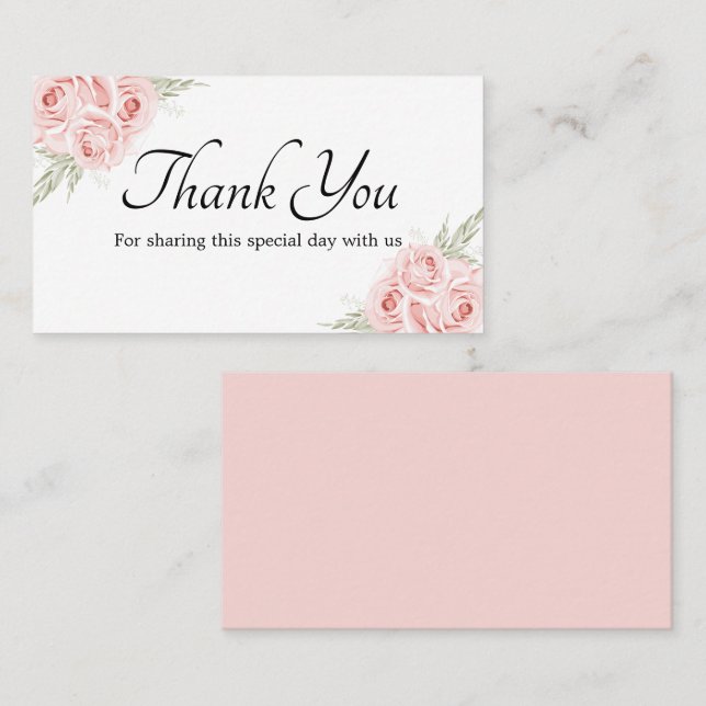 Carte De Placement Élégant Merci Rose rose Mariage floral (Devant / Derrière)