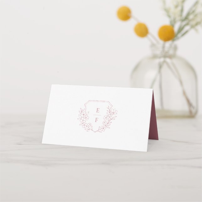 Carte De Placement Élégant minimal Cerisier Rose Blossom Monogram Cre (Devant)