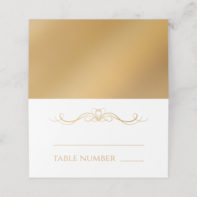 Carte De Placement Elegant Modern Gold Gradient Wedding Name & Table (Extérieur déplié)