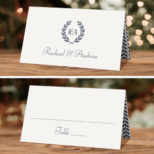 Carte De Placement Elégant Monogramme Mariage Marine Cream Seing