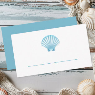 Carte De Placement Elégant Nautique Blue Seashell Beach Mariage