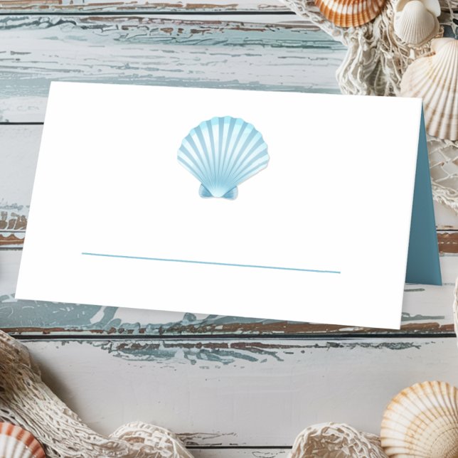 Carte De Placement Elégant Nautique Blue Shell Beach Mariage (Créateur téléchargé)