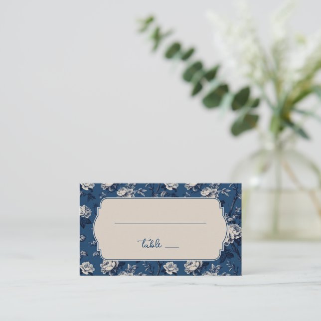 Carte De Placement Elegant Navy Floral (Debout devant)
