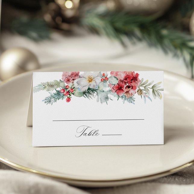 Carte De Placement Élégant Noël Floral Mariage d'hiver (Créateur téléchargé)