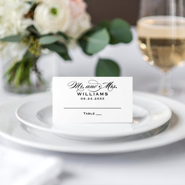 Carte De Placement Élégant noir blanc calligraphie Mariage Monogramme (Créateur téléchargé)