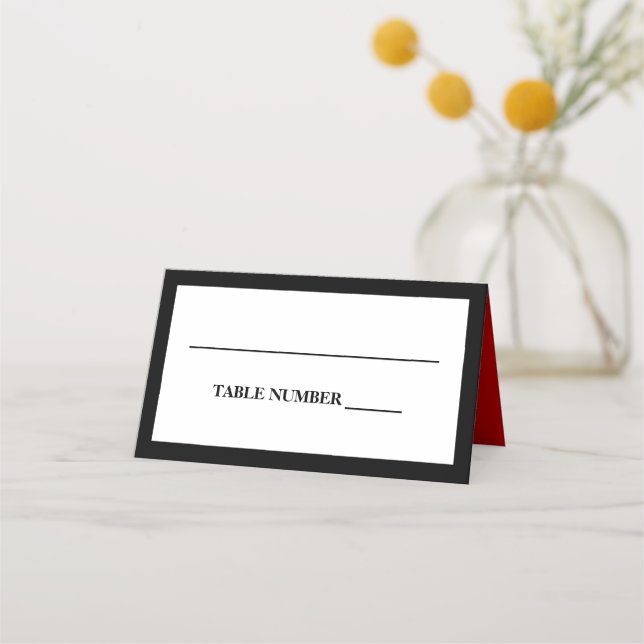 Carte De Placement Élégant Noir, Blanc et Rouge (Devant)