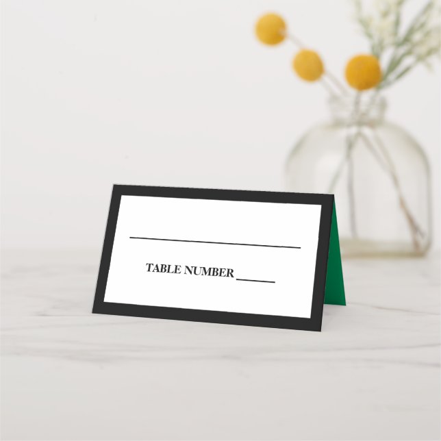 Carte De Placement Élégant noir, blanc et vert trèfle (Devant)