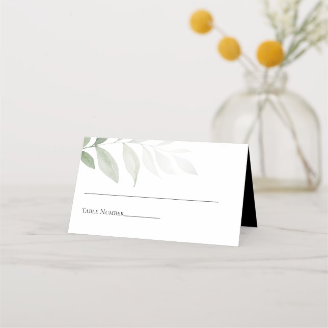 Carte De Placement Elégant noir blanc Simple Mariage de verdure (Devant)