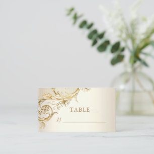 Carte De Placement Elégant or Floral Damask Monogram ivoire Mariage