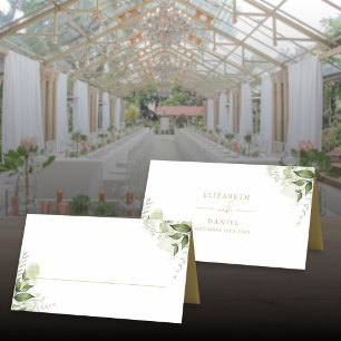 Carte De Placement Élégant or rustique mariage plié avec verdure