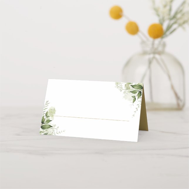 Carte De Placement Élégant or rustique mariage plié avec verdure (Devant)