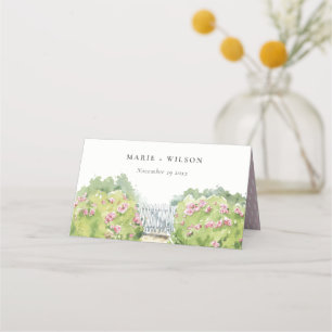 Carte De Placement Elégant Pastel Aquarelle Cottage Jardin Mariage