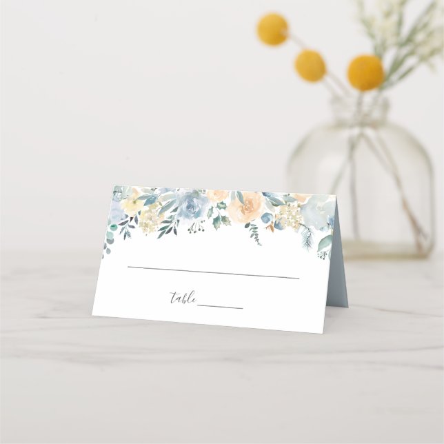 Carte De Placement Elégant Pastel Vanilla Blue Floral Mariage (Devant)