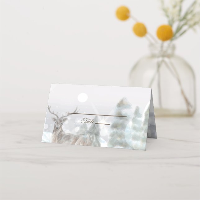 Carte De Placement Elégant Peinture à la main de mariage d'hiver (Devant)
