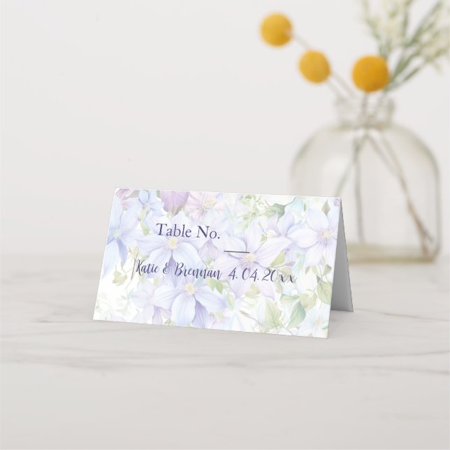 Carte De Placement Élégant Periwinkle Clematis Mariage (Devant)