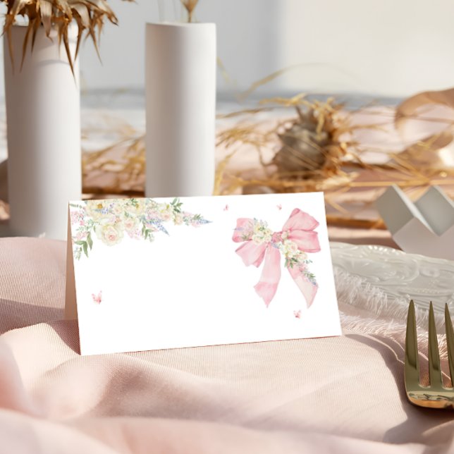 Carte De Placement Elegant Pink Bow Floral  (Créateur téléchargé)