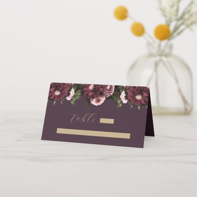 Carte De Placement Élégant Plum violet Bourgogne Mariage floral (Devant)