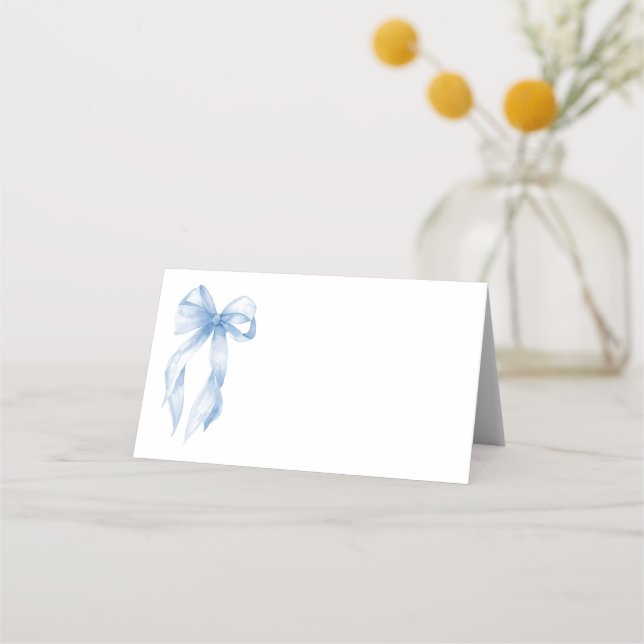 Carte De Placement Elegant Poussiéreux Bleu Ruban Mariage Dessiné à l (Devant)