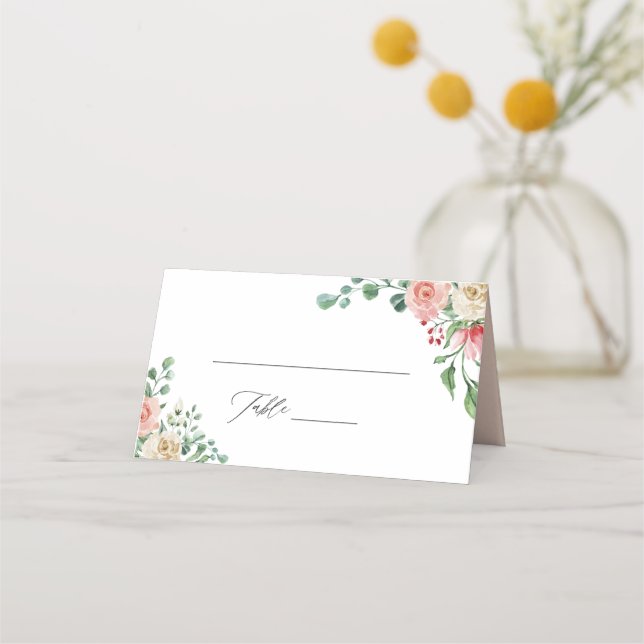 Carte De Placement Élégant Rose botanique rustique Mariage floral (Devant)