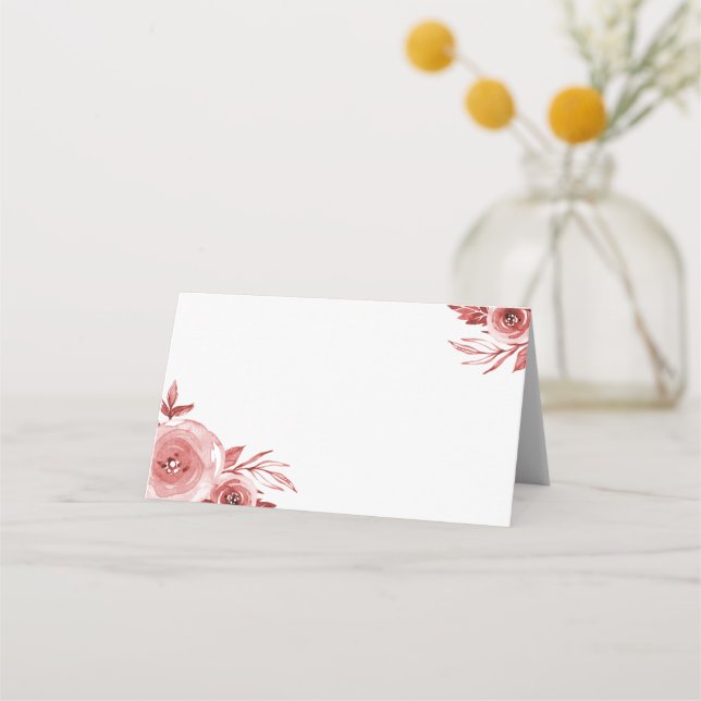 Carte De Placement Elégant Rose d'aquarelle Bourgogne Mariage (Devant)