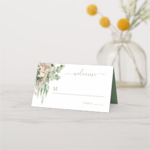 Carte De Placement Élégant Rose Floral Vert Mariage