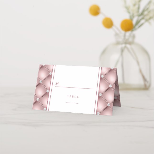 Carte De Placement Élégant Rose Gold Diamond Mariage Tufted (Devant)