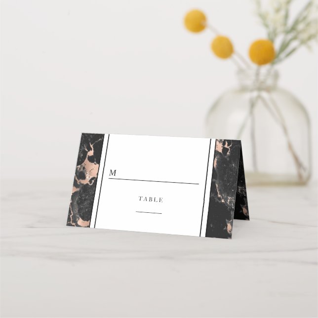 Carte De Placement Élégant Rose Gold Et Black Marble Mariage (Devant)