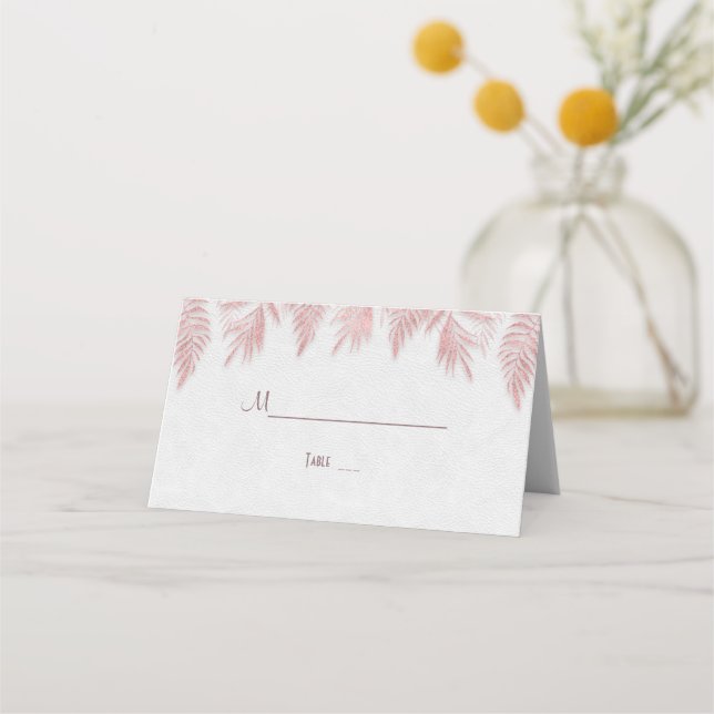 Carte De Placement Élégant Rose Gold Palm Feuille Mariage (Devant)