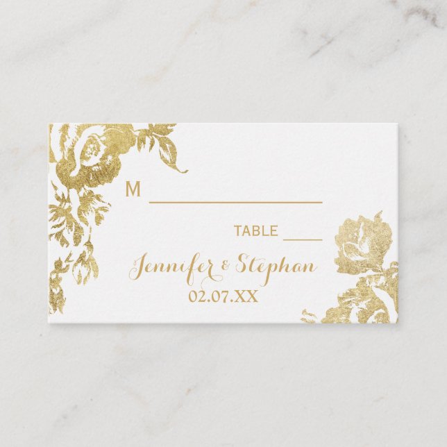 Carte De Placement Élégant Rose moderne simple Floral Mariage or (Devant)