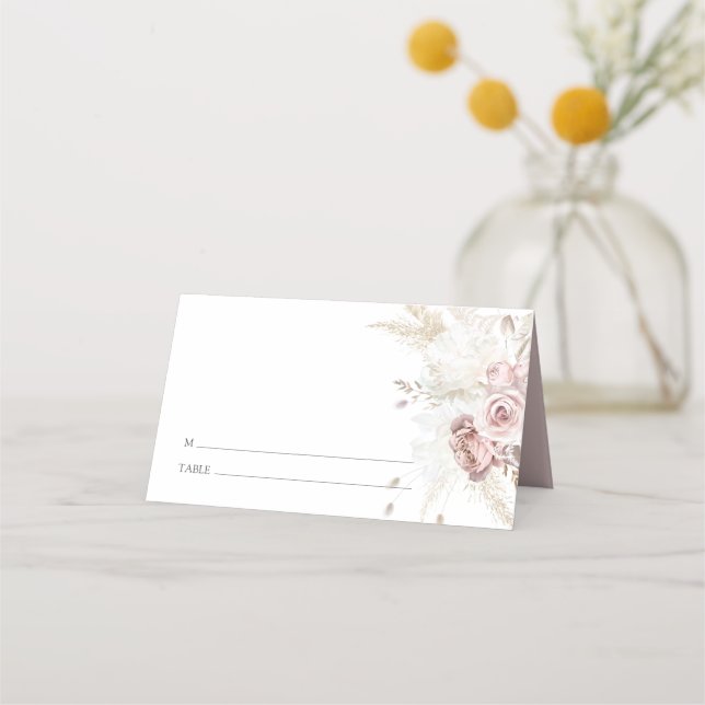 Carte De Placement Élégant Rose Pâle Fleur de Rosée Mariage (Dos)