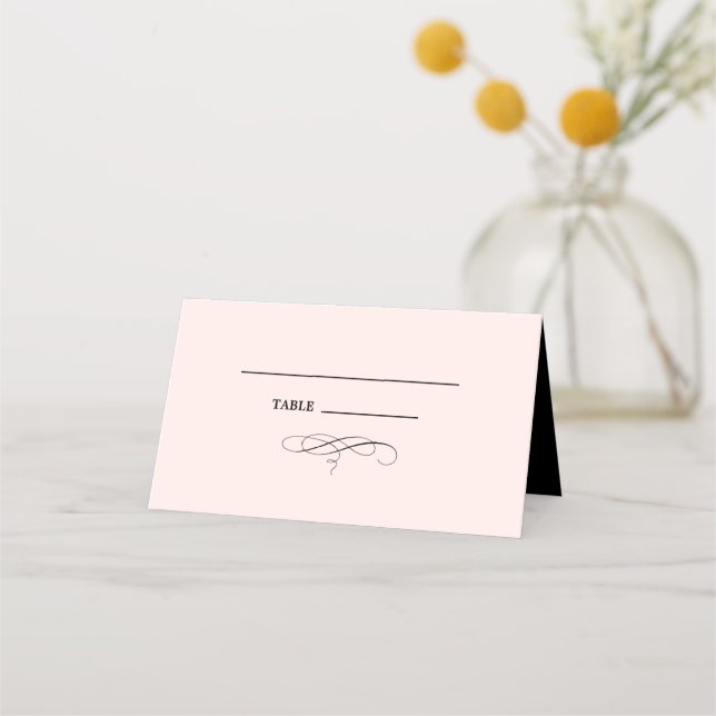 Carte De Placement Élégant rose pâle | Mariage noir (Devant)