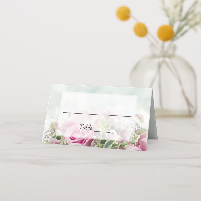 Carte De Placement Elégant rose Roses et Peony Bureaux Mariage Turquo (Devant)