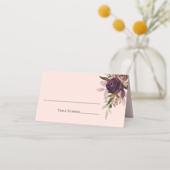 Carte De Placement Élégant rose violet prune rose Mariage floral rose (Devant)