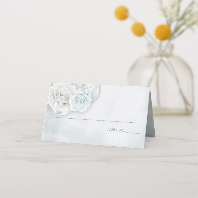 Carte De Placement Élégant Roses romantiques de glace bleu (Devant)