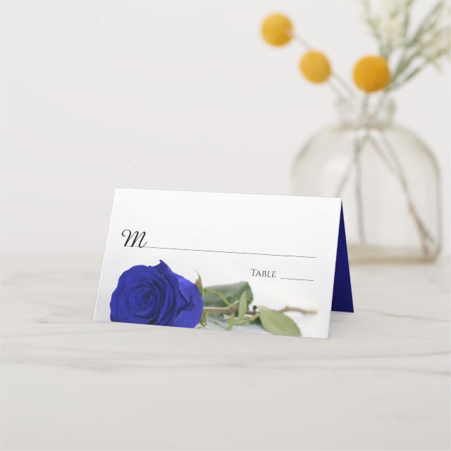 Carte De Placement Élégant Royal Blue ou Cobalt Rose Mariage Inscript (Devant)