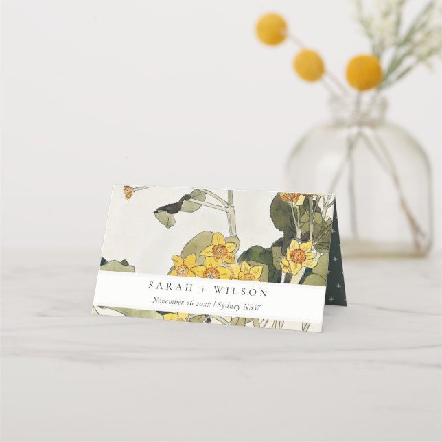 Carte De Placement Élégant Rustique Jaune Daffodique Floral Mariage (Devant)