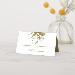 Carte De Placement Elégant Sage et Gold Greenery Aquarelle