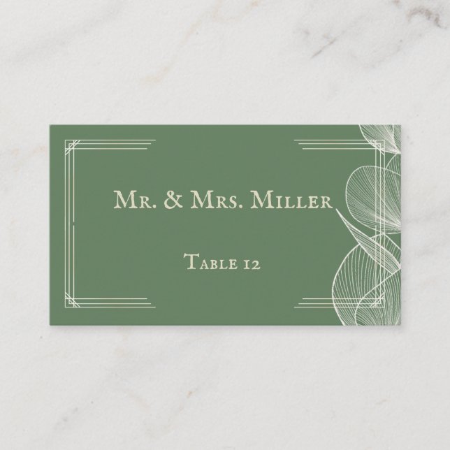 Carte De Placement Elegant Sage Green Eucalyptus Wedding Folded Place (Devant)