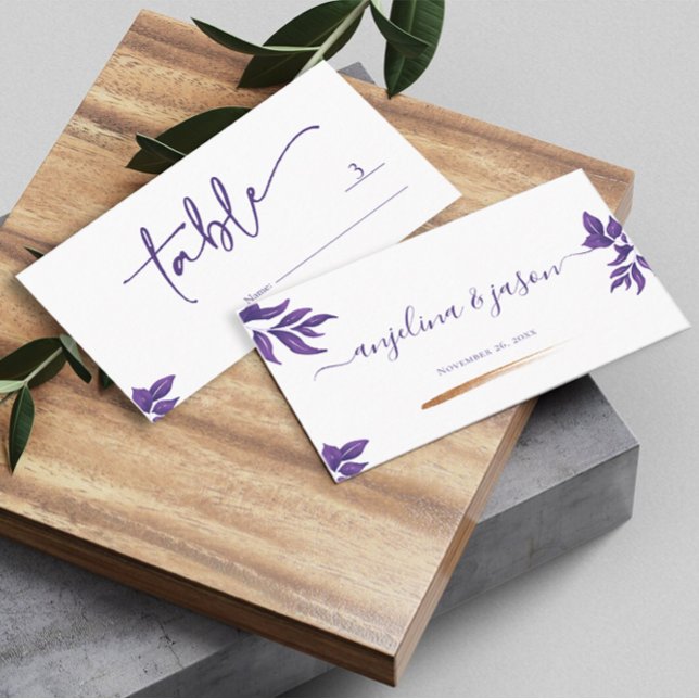 Carte De Placement Élégant Script Emerald Purple Eucalyptus Mariage (Créateur téléchargé)
